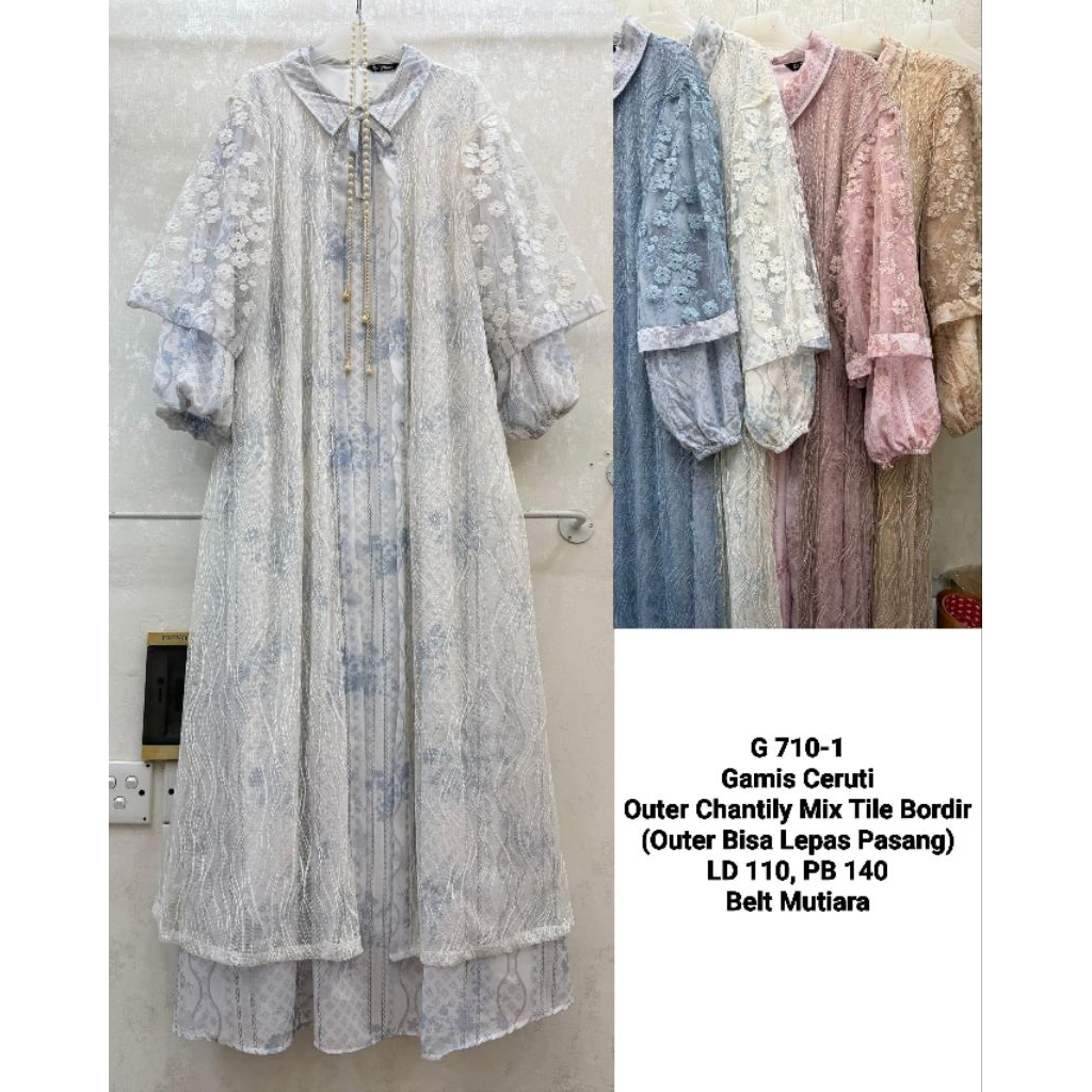 gamis ceruti outer Chantilly mix tile bordir (outer bisa dilepas pasang)