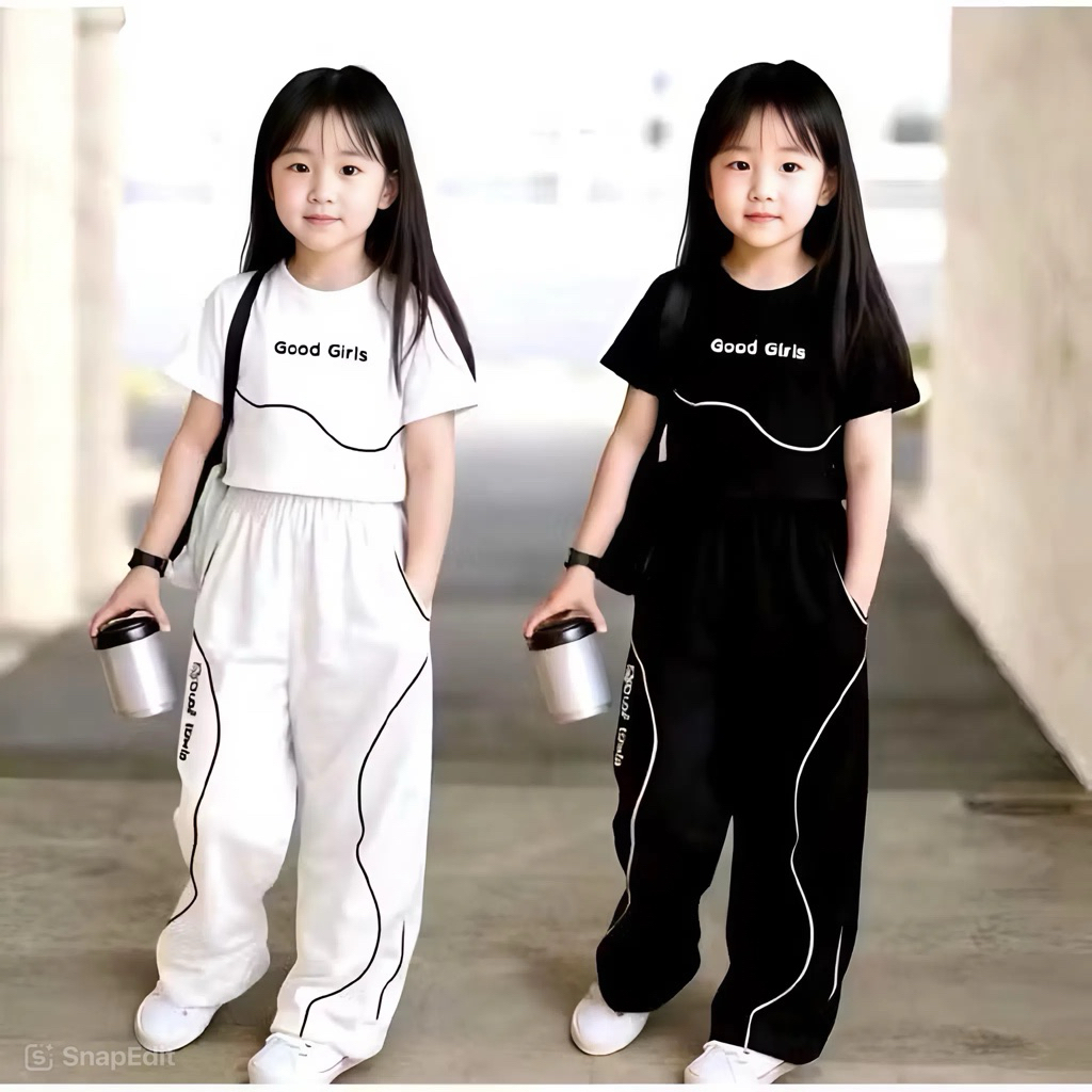 pakaian anak perempuan korean style 1-12 tahun kaos crop & celana bagy korean style anak perempuan v