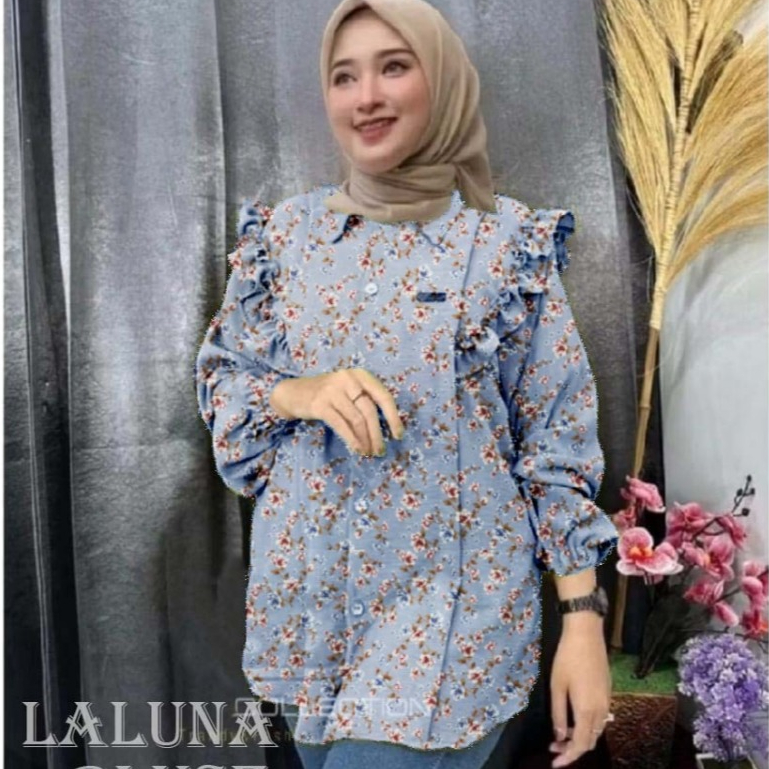 Blouse Wanita Lengan Panjang Blouse Motif Kekinian Bahan Wolfis Premium