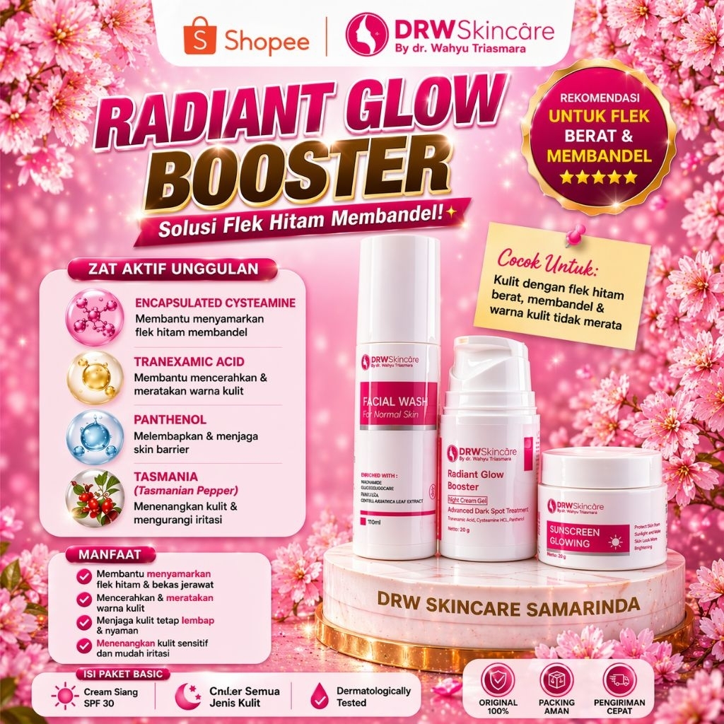 PAKET BASIC Radiant Glow Booster DRW Skincare – Krim Flek Hitam Membandel & Mencerahkan Wajah Ampuh