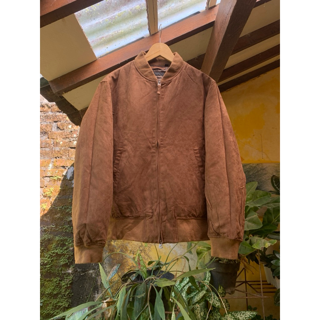UNIQLO BOMBER MA 1 SUEDE BROWN COKLAT DOUBLE ZIPPER