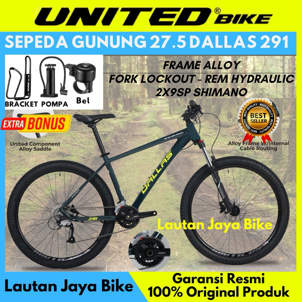 Sepeda Gunung 27.5 MTB United Dallas Detroit 2.1 Frame Alumunium 3 x 9 speed Rem Hidrolik Warna baru
