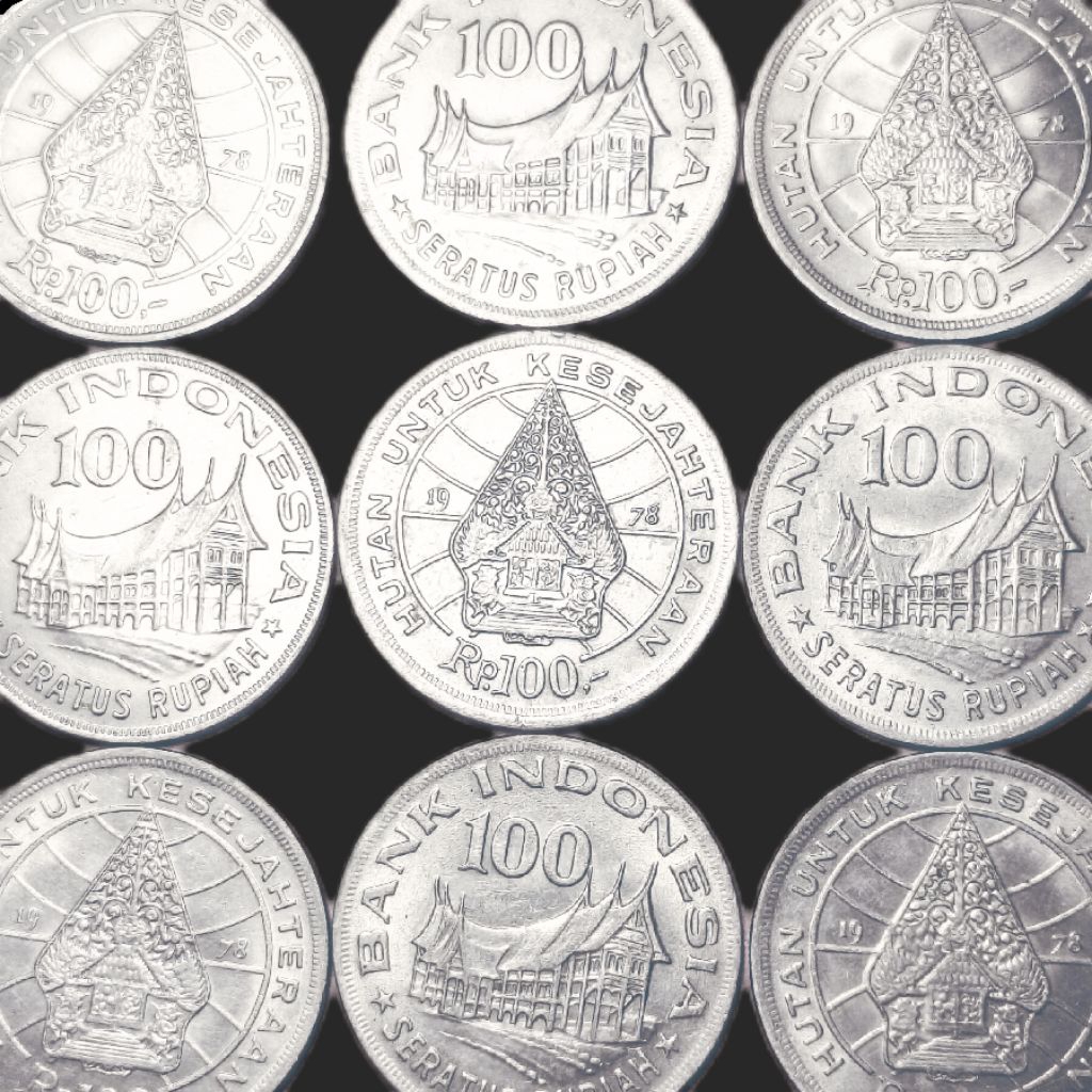 VF Cuci Koin 100 Rupiah Tipis tahun 1978 asli wayang gunungan rumah gadang uang kuno logam Indonesia