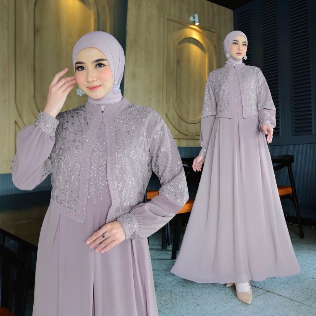 Alya Dress Luxury Bahan Ceruty baby doll Premium Full Furing Mix Swarovski Gamis Muslim Turkie Viral