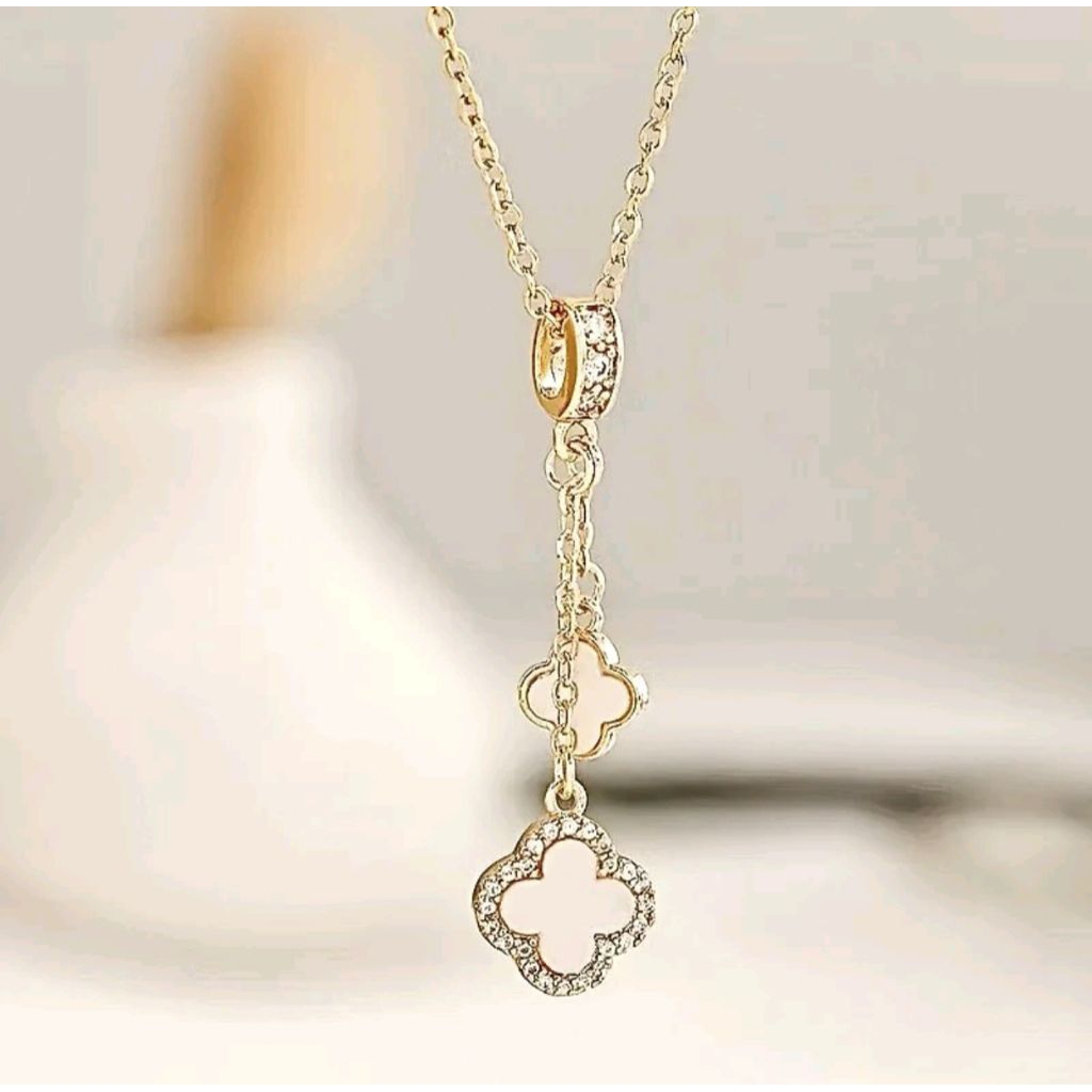 kalung titanium Clover 2layers stainless steel anti karat kalung wanita