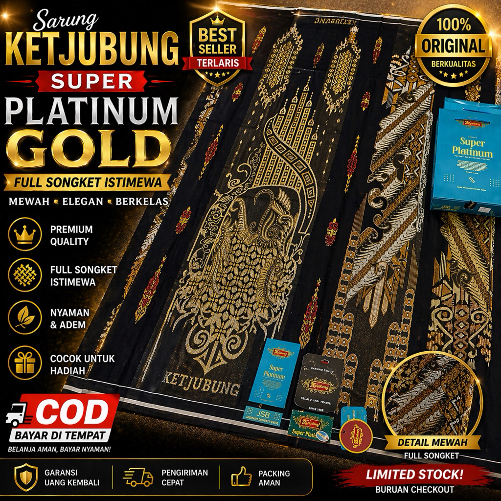 sarung ketjubung super platinum jgs gold ori | kecubung songket jacquart