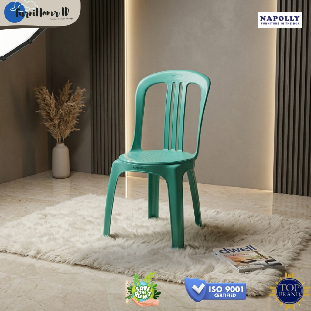 Kursi Plastik Napolly Bigplast 101 Tahan Kokoh Hingga 150 KG Warna Biru & Hijau
