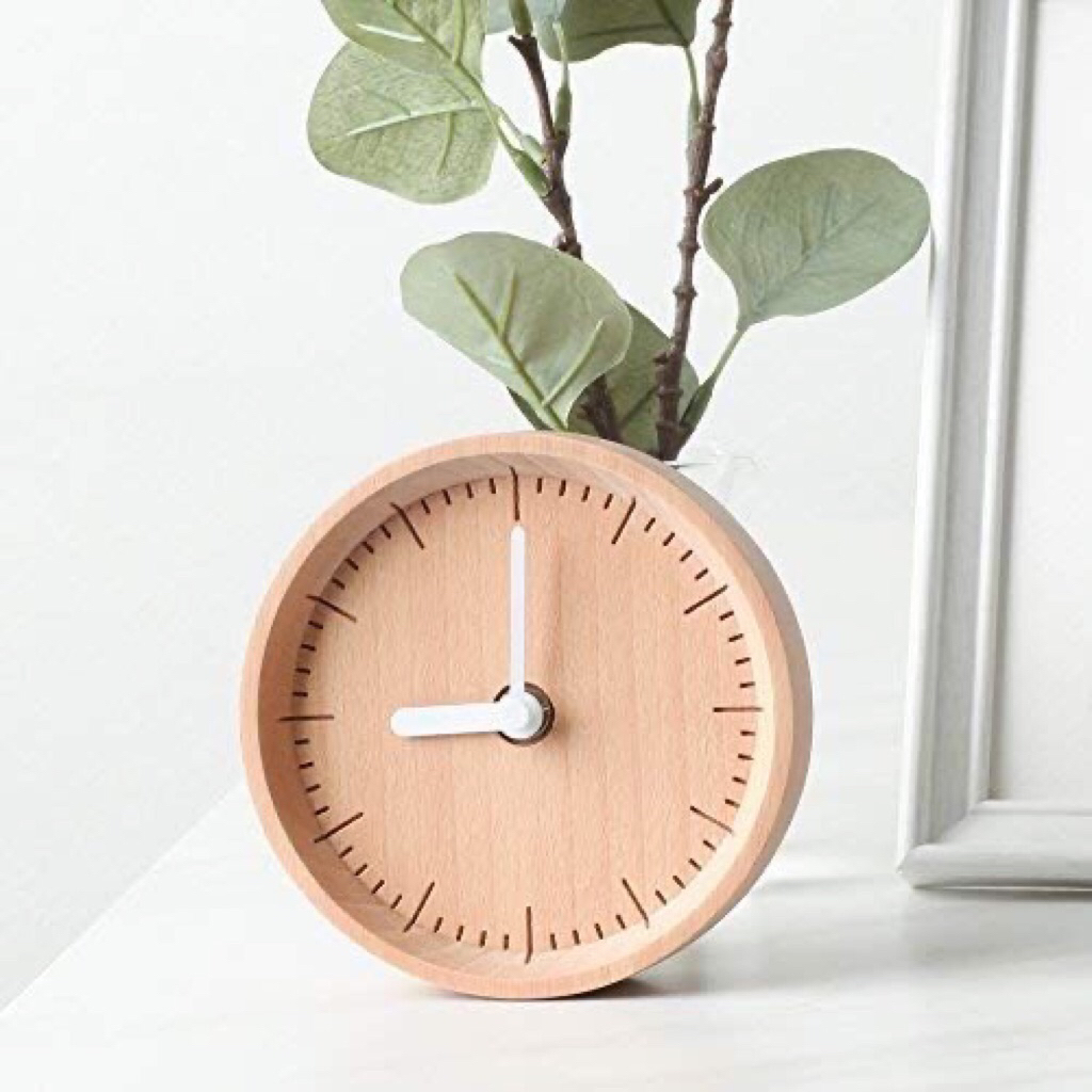 Pinteresia / Jam Meja Ukir / Kayu Mahoni / Ukuran 12 CM / Scandinavian / Unik / Aestrthic