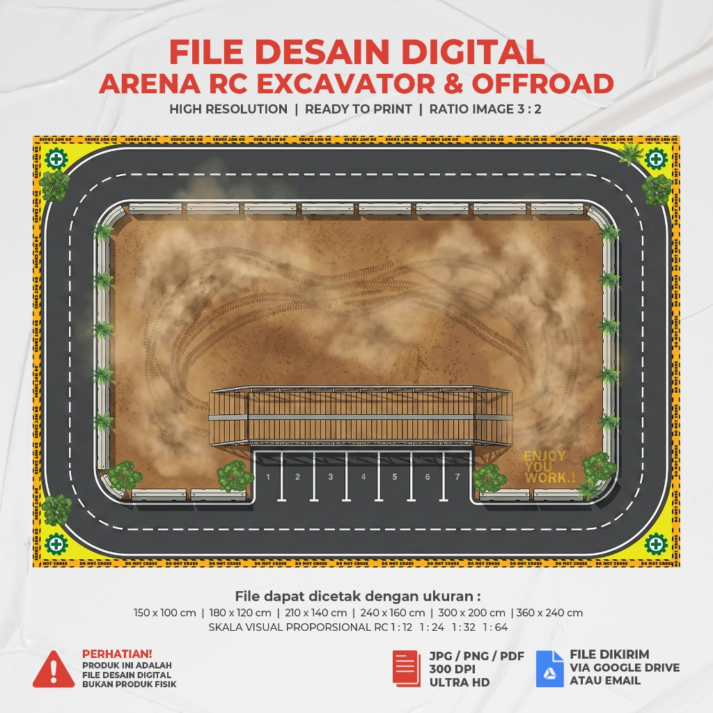 FILE DESAIN ALAS ARENA RC Excavator Construction | 3x2 Meter – Ultra HD | Siap Cetak |