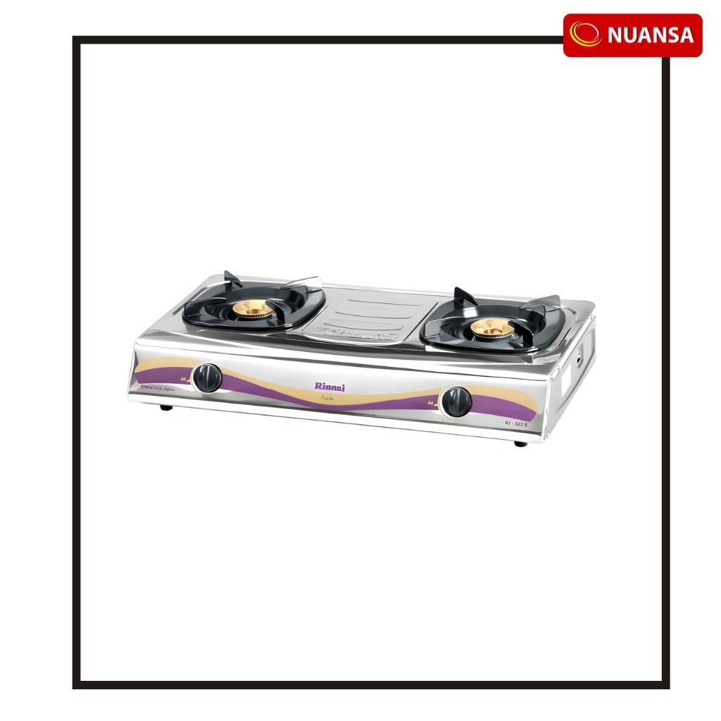 RINNAI RI-522E / RI 522E / 522 E Kompor Gas 2 Tungku Api Ekonomis Garansi 5 Tahun