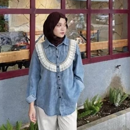 Atasan Jeans Kemeja Jeans wanita dewasa