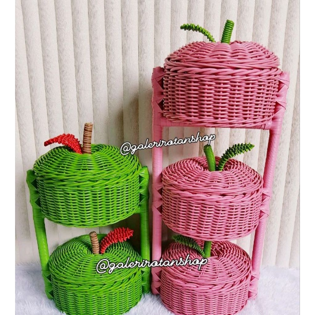 Rak bawang rotan Rak bumbu dapur rotan estetik ( Ap2 )