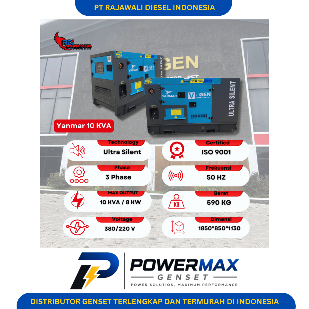 Genset Yanmar Stamford 10 KVA Ultra Silent Type Bahan Bakar Diesel 3 Phase 380V Harga Bisa Di Negosi