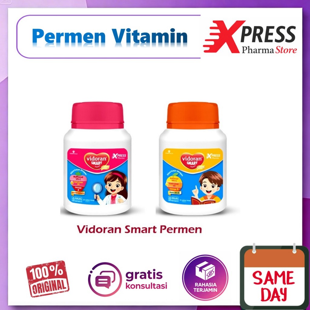 - ApObat - Vidoran Smart PERMEN Hisap Anak Vitamin Nutrisi Otak Nafsu Makan Daya Tahan Tubuh Jeruk S