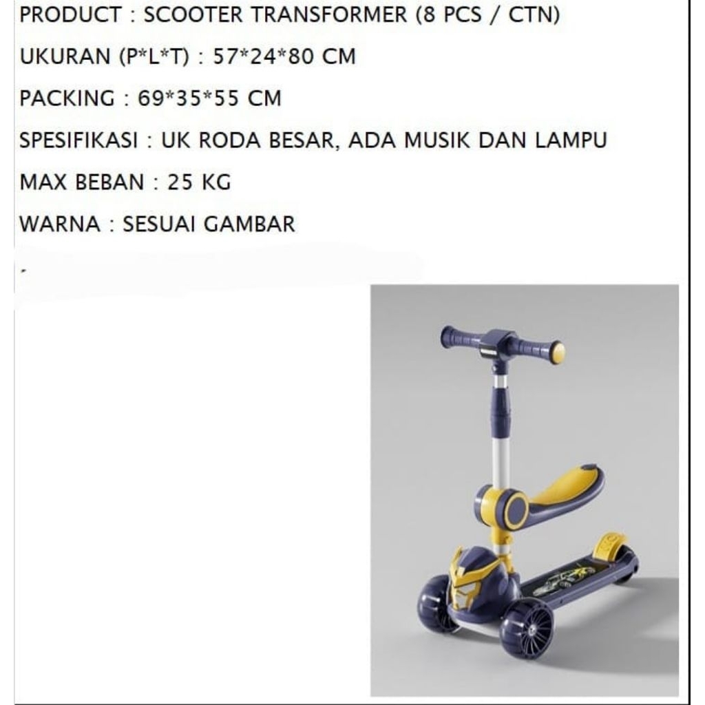Scooter Exotoc Anak Roda 3 Ada Dudukan + Lampu dan Music Scooter Otoped Anak