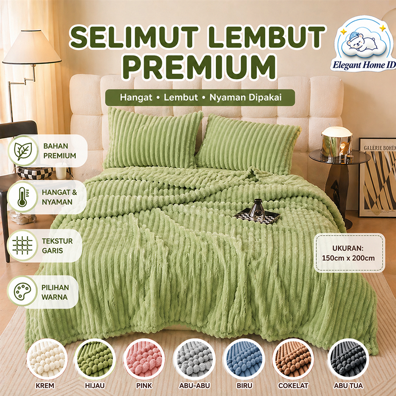 Selimut Halus Dewasa Salur Polos/Motif Emboss Aesthetic 150x200New Premium Quality