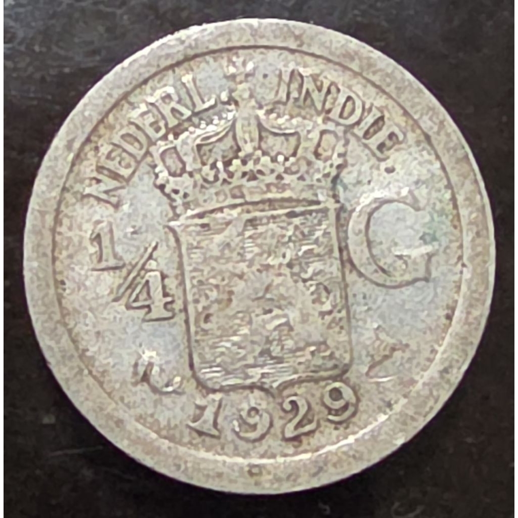 Koin Perak ¼ Gulden 1929 Wilhelmina