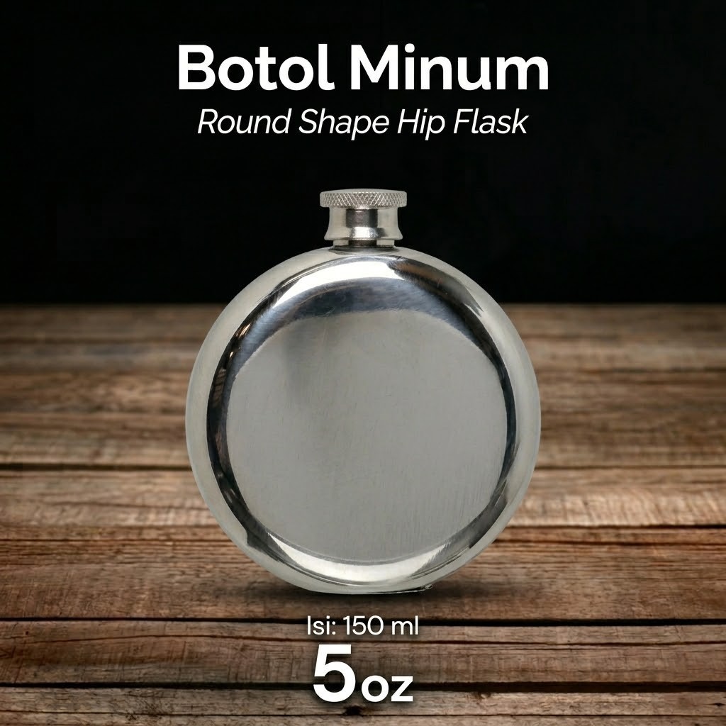 Botol Minum Hip Flask Portable Bulat 150ml Stainless Steel Tutup Ulir Anti Bocor Wine Bir Alkohol