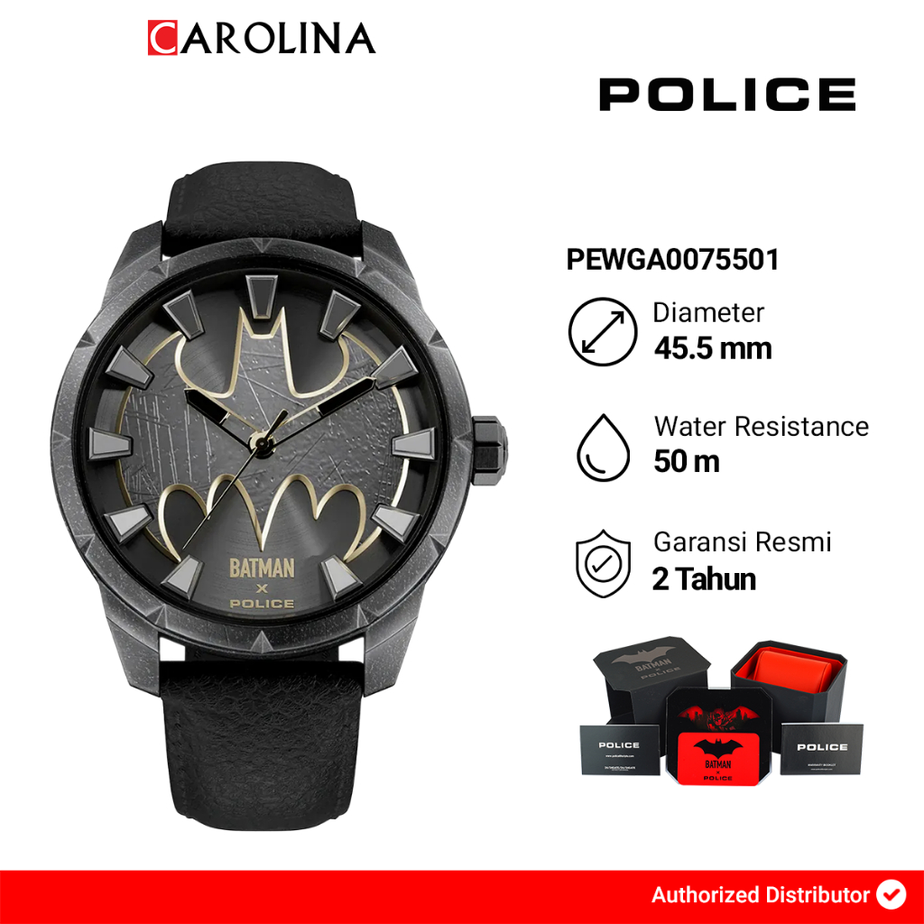 Jam Tangan Pria Police PEWGA0075501 The Batman Analog Dial Black Leather Strap Limited Edition