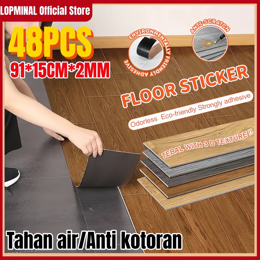 LOPMINAI Vinyl Lantai Parket PVC Lantai Vinyl Motif Kayu Dengan Lem Stiker Lantai Semen Kasar Anti A