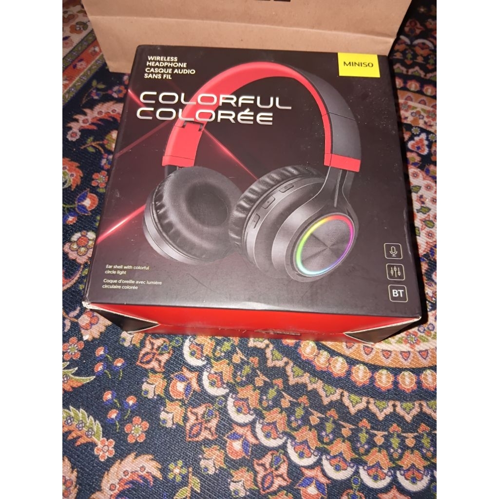 Headphone Bluetooth MINISO Colorfull light Dengan mic