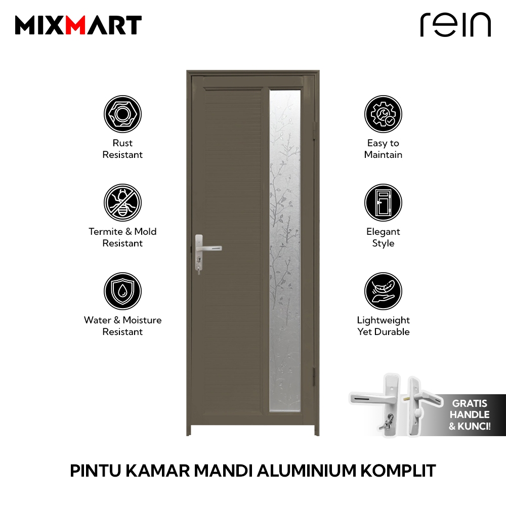 Rein Pintu Kamar Mandi Toilet WC AL02 Aluminium Coklat Ukuran 70x200