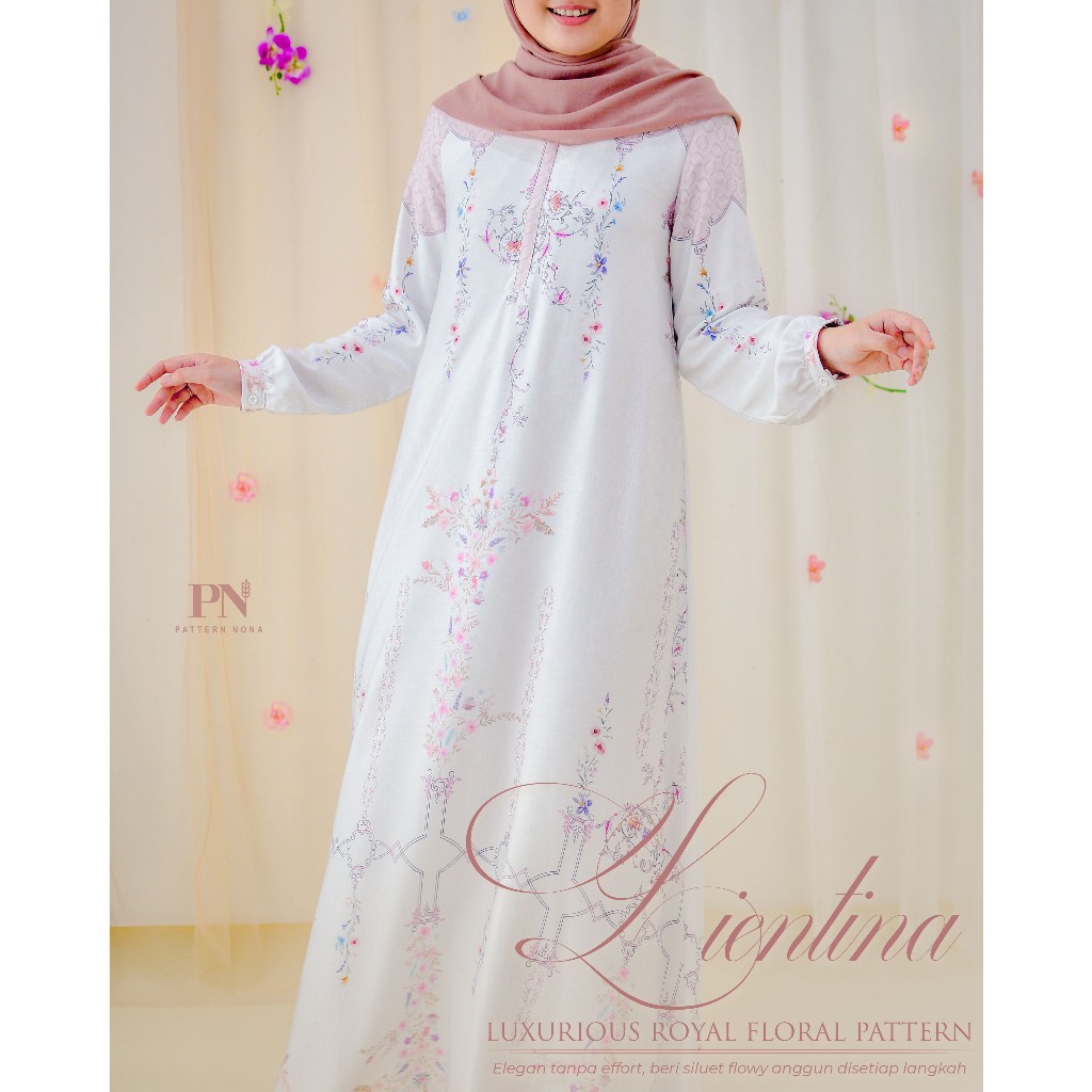 Pattern Nona Dress Lientina Gamis Wanita Twill Viscose Lembut Adem Floral Etnik | Special Design