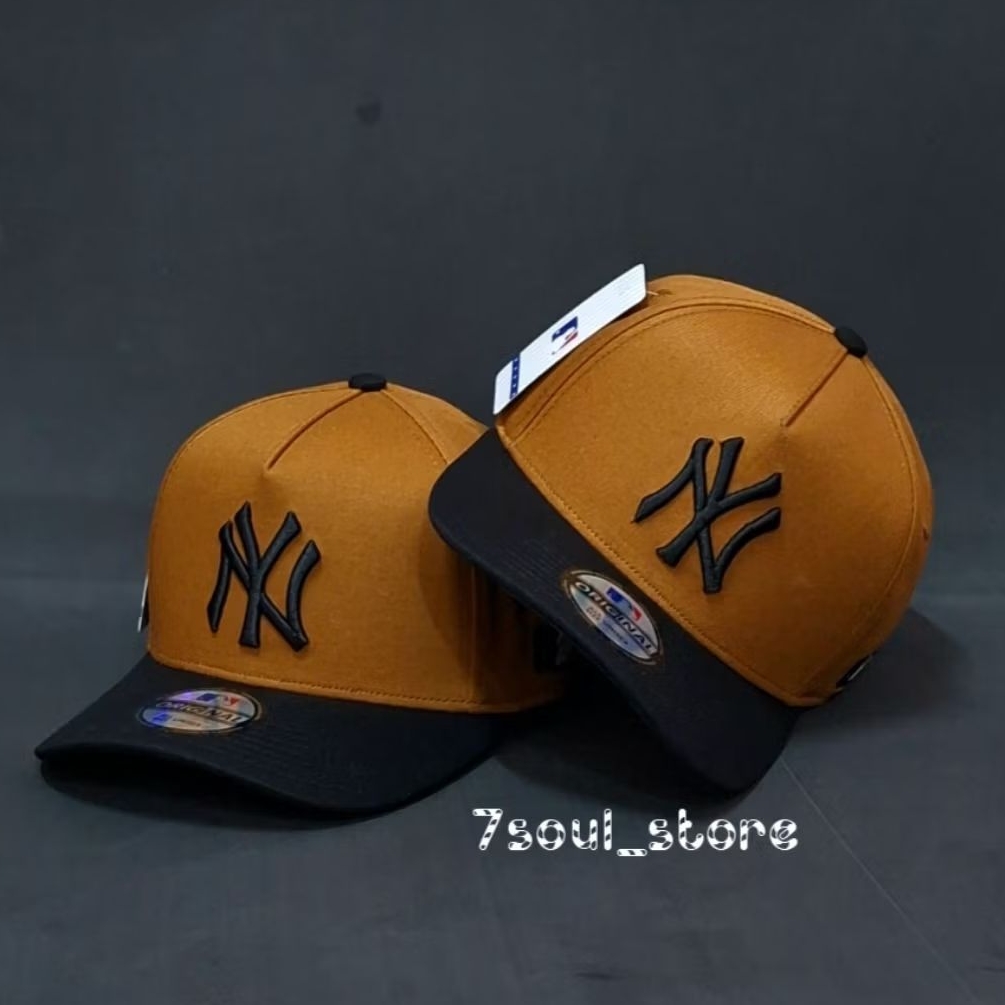 Topi New York NY Kombinasi Black Karamel Coklat / Topi MLB Baseball Premium