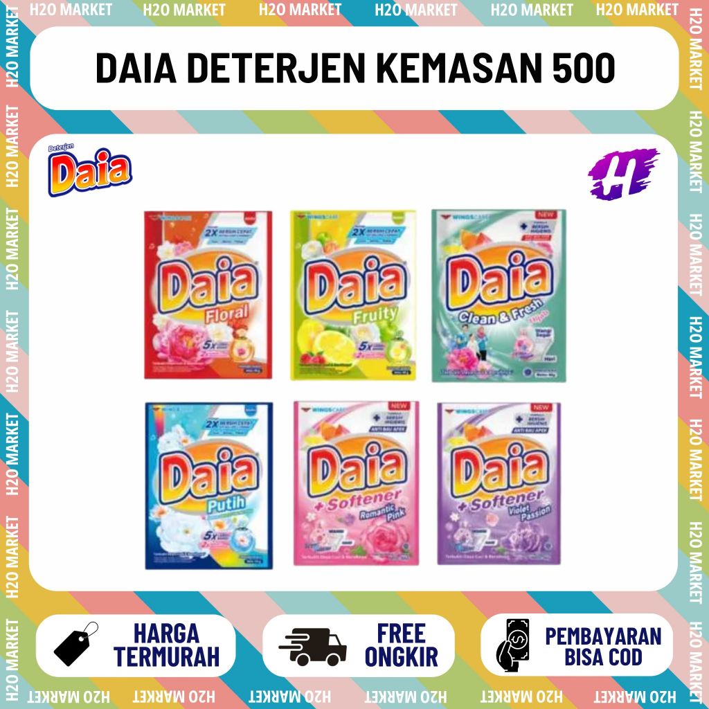 (1 RENCENG ISI 6 PCS) Daia Soklin Detergent Renceng 500an Sachet 23 gr Eceran Per Renteng Softergent