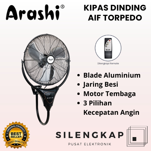 Arashi Kipas Angin Dinding ARF 228 PWF AIF Torpedo Wall Fan 18 / 20 Inch Remote Jaring Besi 3 Kecepa