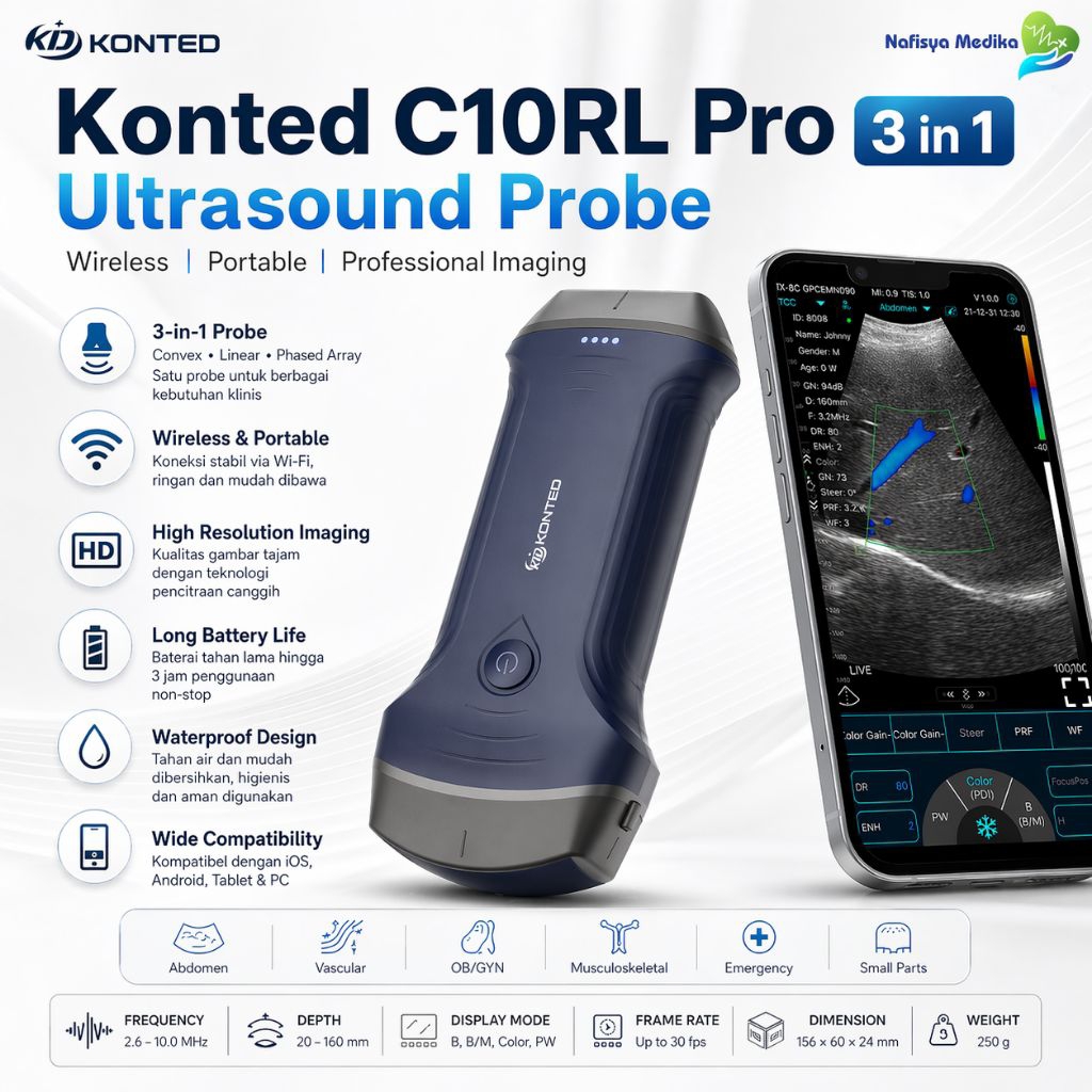 USG Wireless Portable 3in1 Convex Linear Cardiac Ultrasound Probe Android iOS Klinik Rumah Sakit HD 