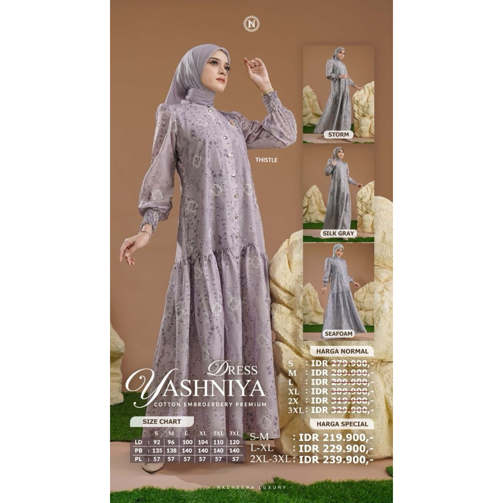 BISA COD  - YASHNIYA SERIES DRESS/MIDI GAMIS MEWAH DRESS MOTIF NADHEERA LUXURY-INAYAH HIJAB
