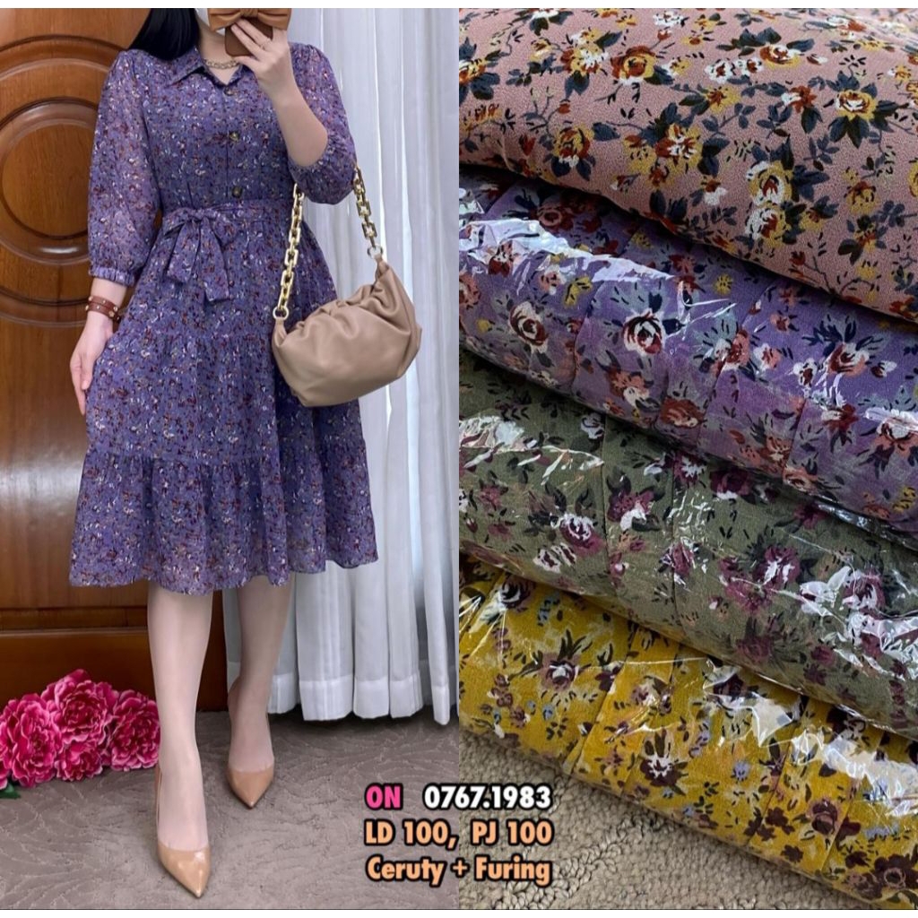 midi dress ceruty premium + furing bunga