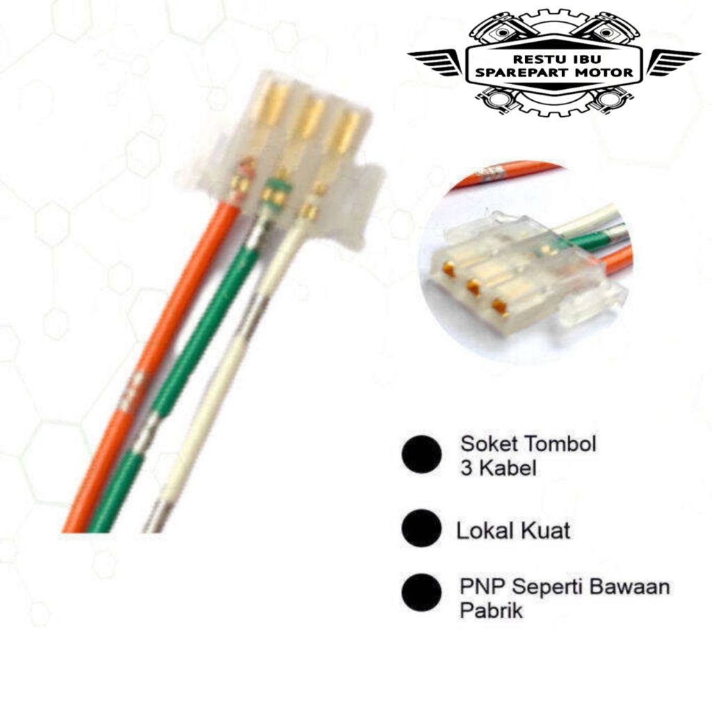 SOKET 3PIN/3KABEL TOMBOL MOTOR,KABEL BINTIK
