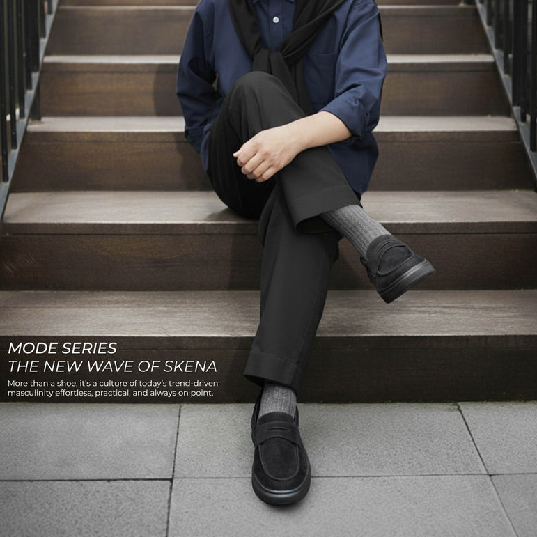 REYL MAN ORI x uawindonesia | SEPATU REYL MAN MODE SUEDE FULL BLACK - Sepatu Sneakers Pria Loafers