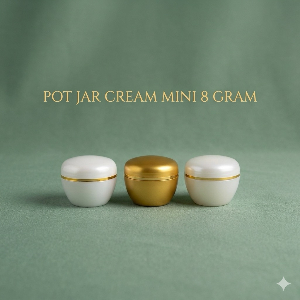 Pot Jar Cream 8 gr Pot Cream Gentong Mini Mutiara Putih Gold  8 Gram Kosmetik Plastik PP / Pot Cream