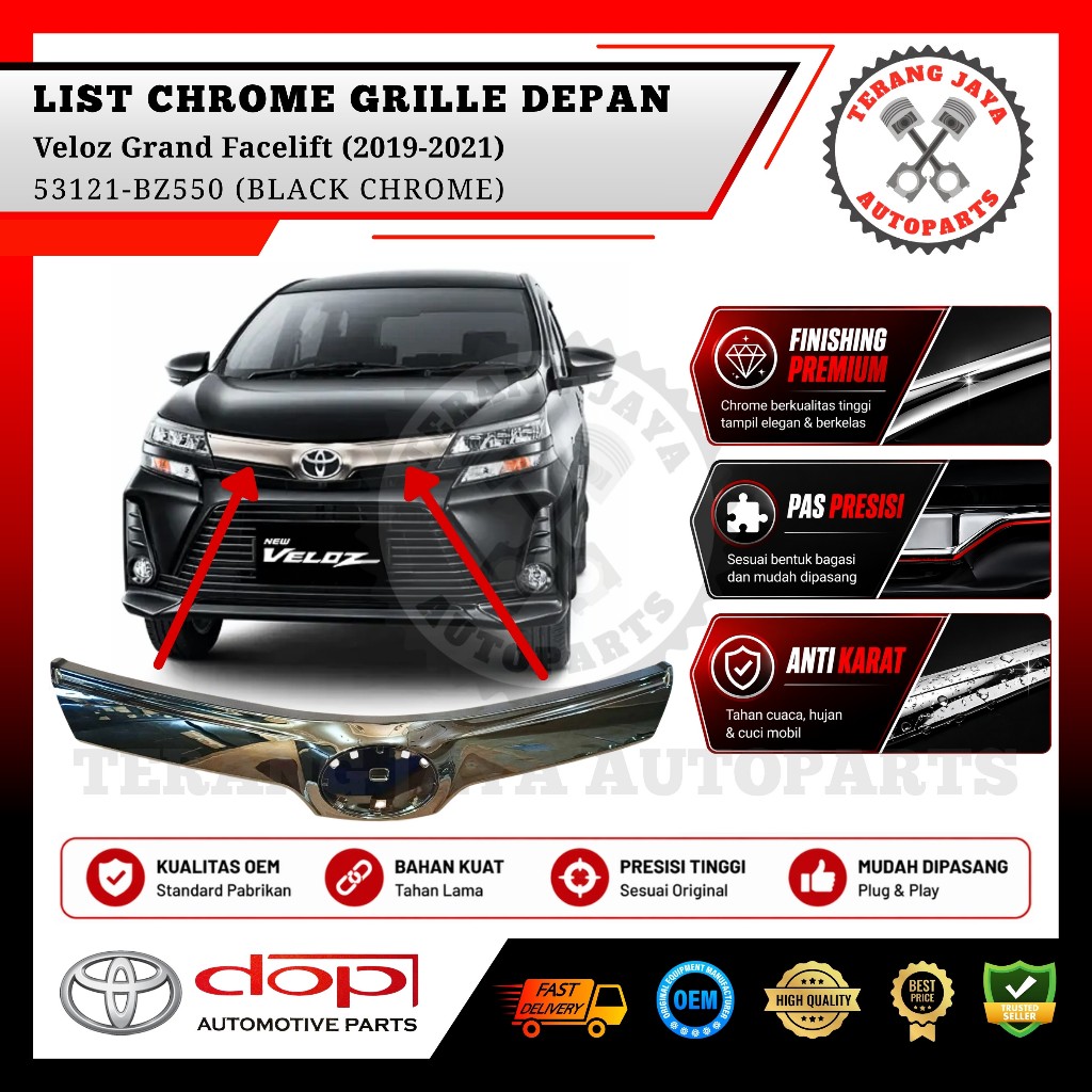 List Chrome Grille Radiator Depan (Black Chrome) Veloz Grand Facelift (2019-2021) 53121-BZ550 OEM