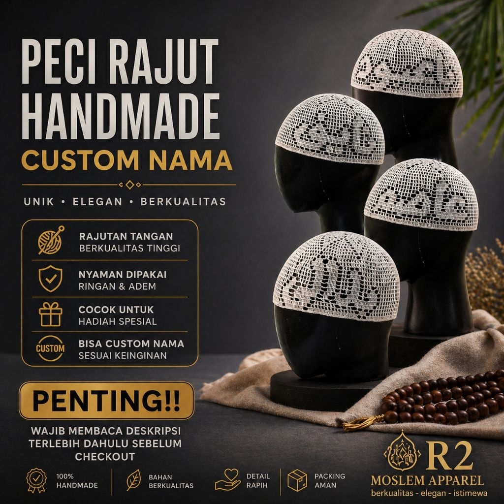 PECI RAJUT HANDMADE | CUSTOM NAMA | PECI YAMAN | PECI TARIM