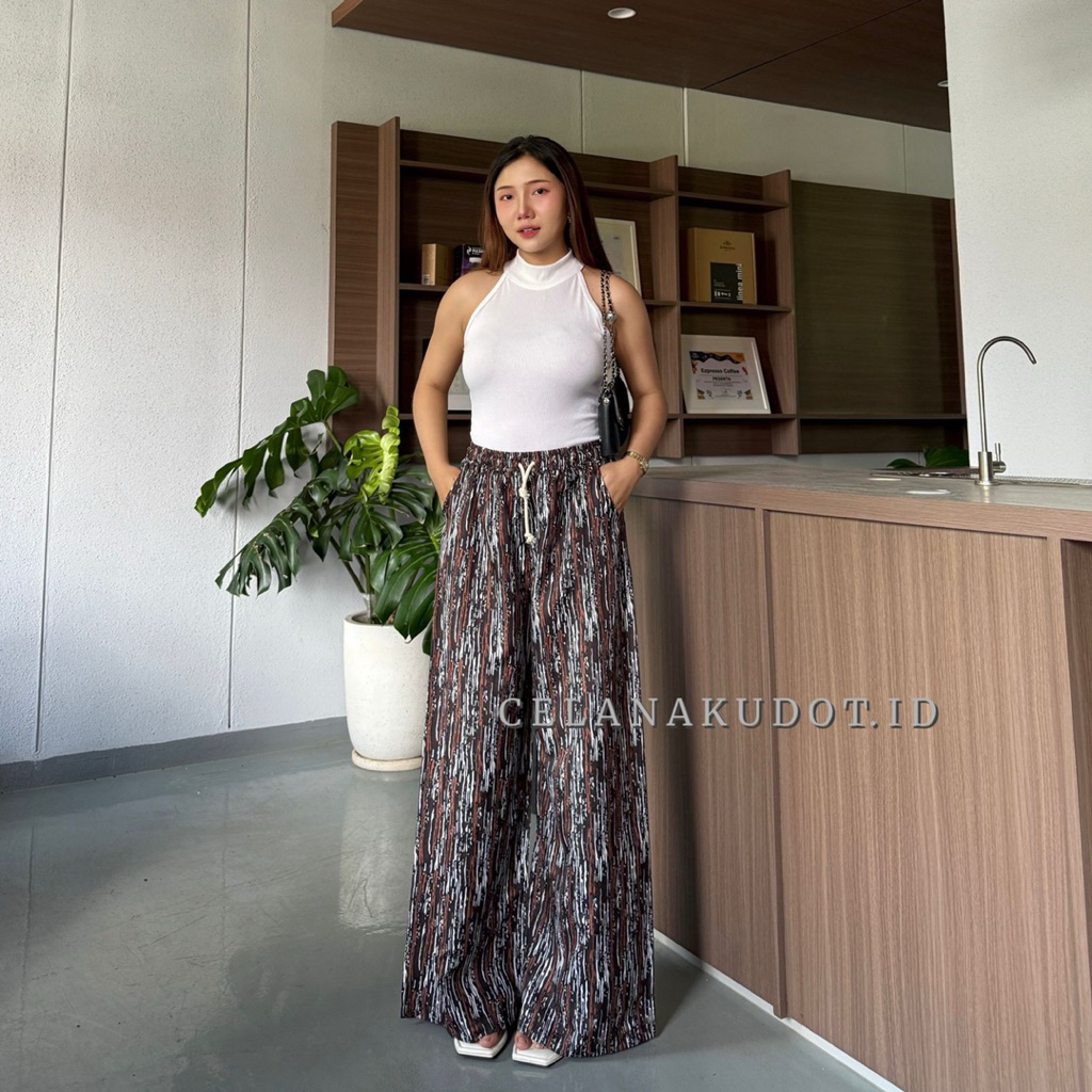 [Ootd] Aruna - Pants - Motif Batik Abstrak - Celana Panjang Wanita Baggy Kantor Kuliah - Kulot