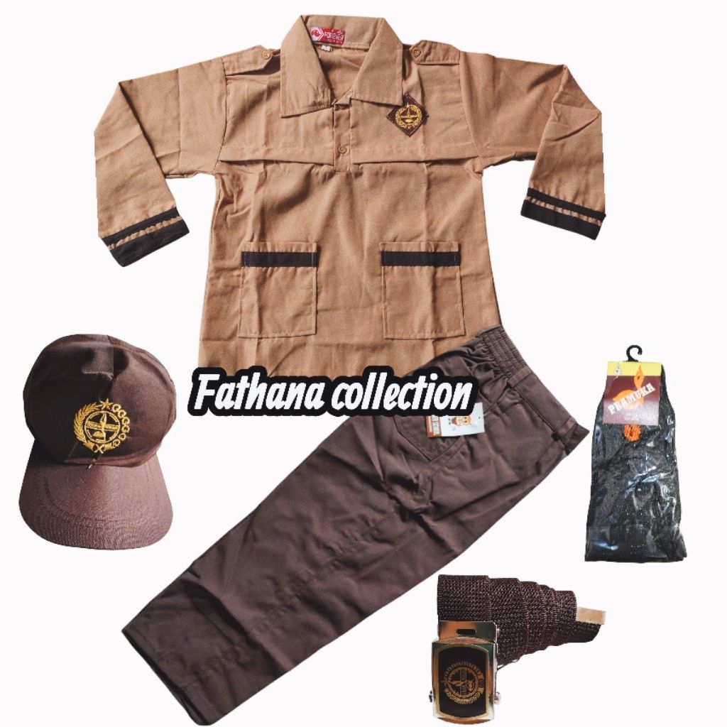 Setelan Seragam Sekolah Pramuka Siaga SD Anak Laki Laki Baju Siaga Lengan Panjang Dan Celana Coklat 