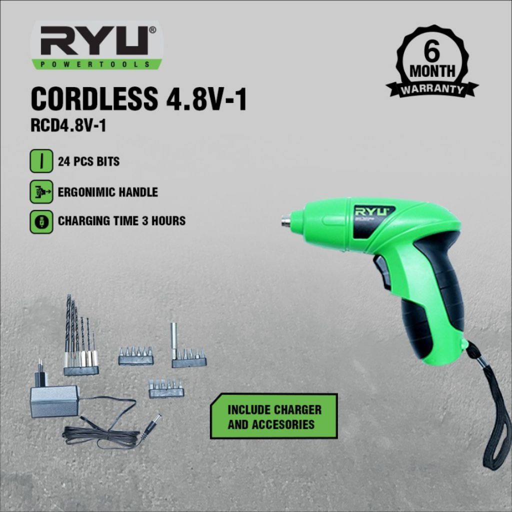 RYU Mesin Bor Tangan Mini Listrik Baterai / Cordless RCD4.8-1 Volt