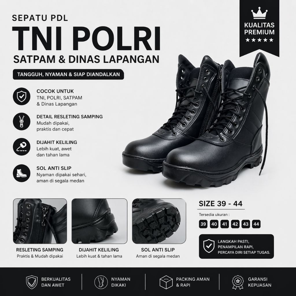 sepatu pdl pria/sepatu satpam/sepatu pdl TNI polri