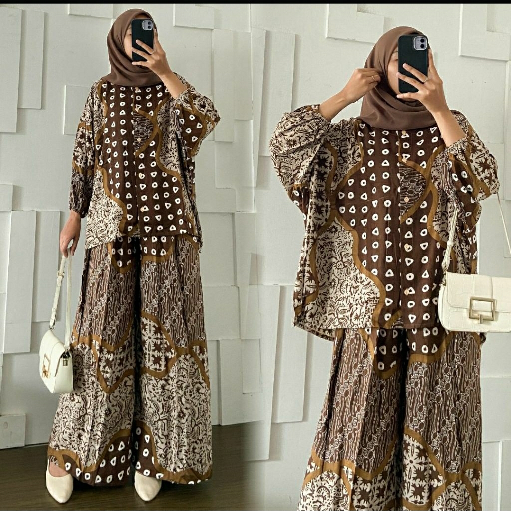 LEMBAYUNG JUMPUTAN Set Blouse Batwing dan Kulot Bahan Rayon Batik Adem One Set Rayon Premium Busui S