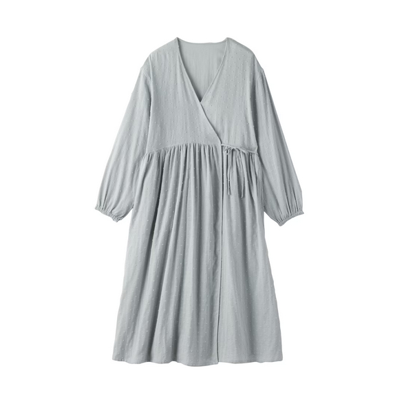 Muji Japan Double Gauze Dot Long Cardigan Wanita