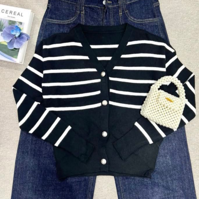 [DC 2798] Cardigan Wanita Motif Garis Garis Mewah