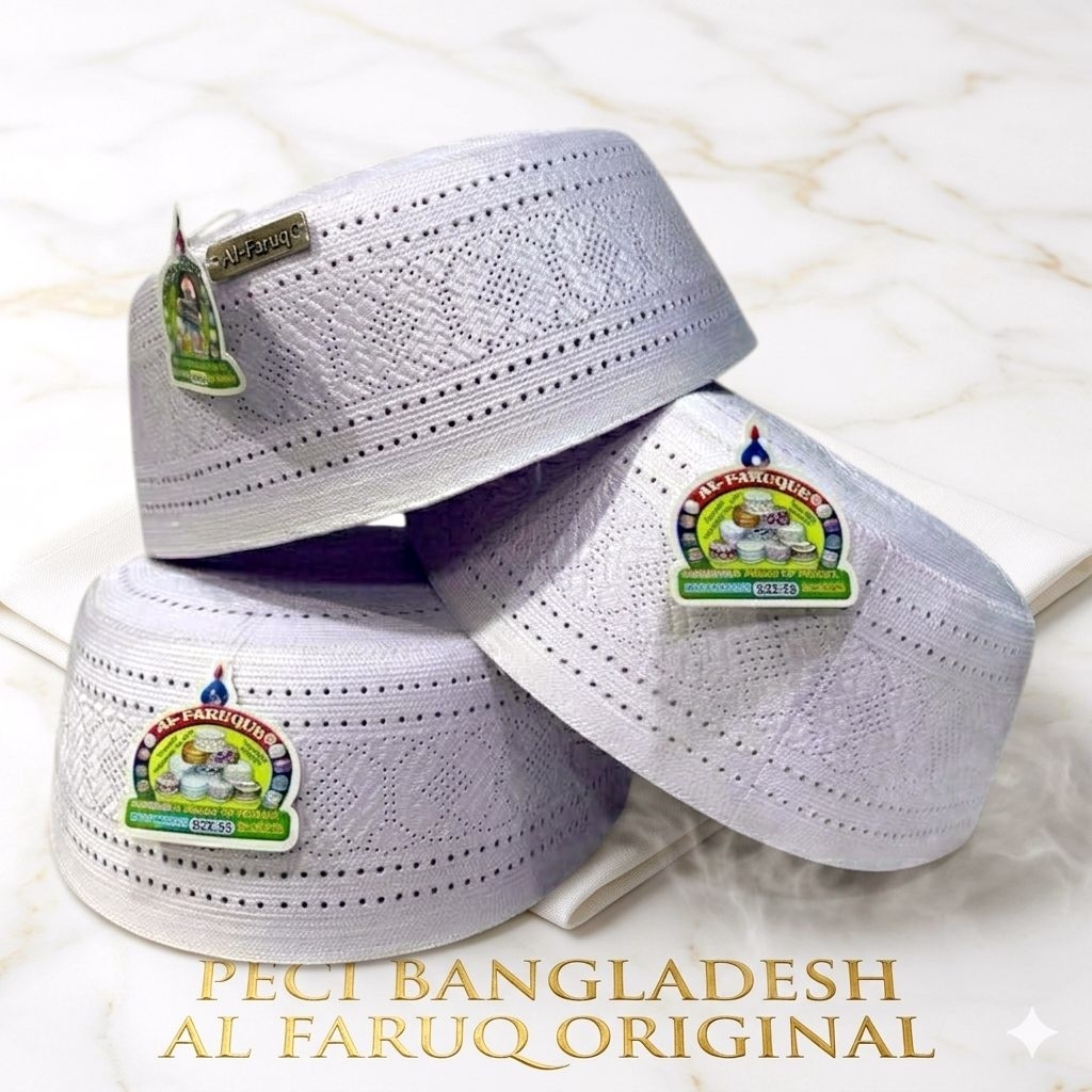 Grosir Peci Kopiah Songkok Bangladesh Original Al Faruq Putih Motif isi 10 pcs (setengah kodi) murah