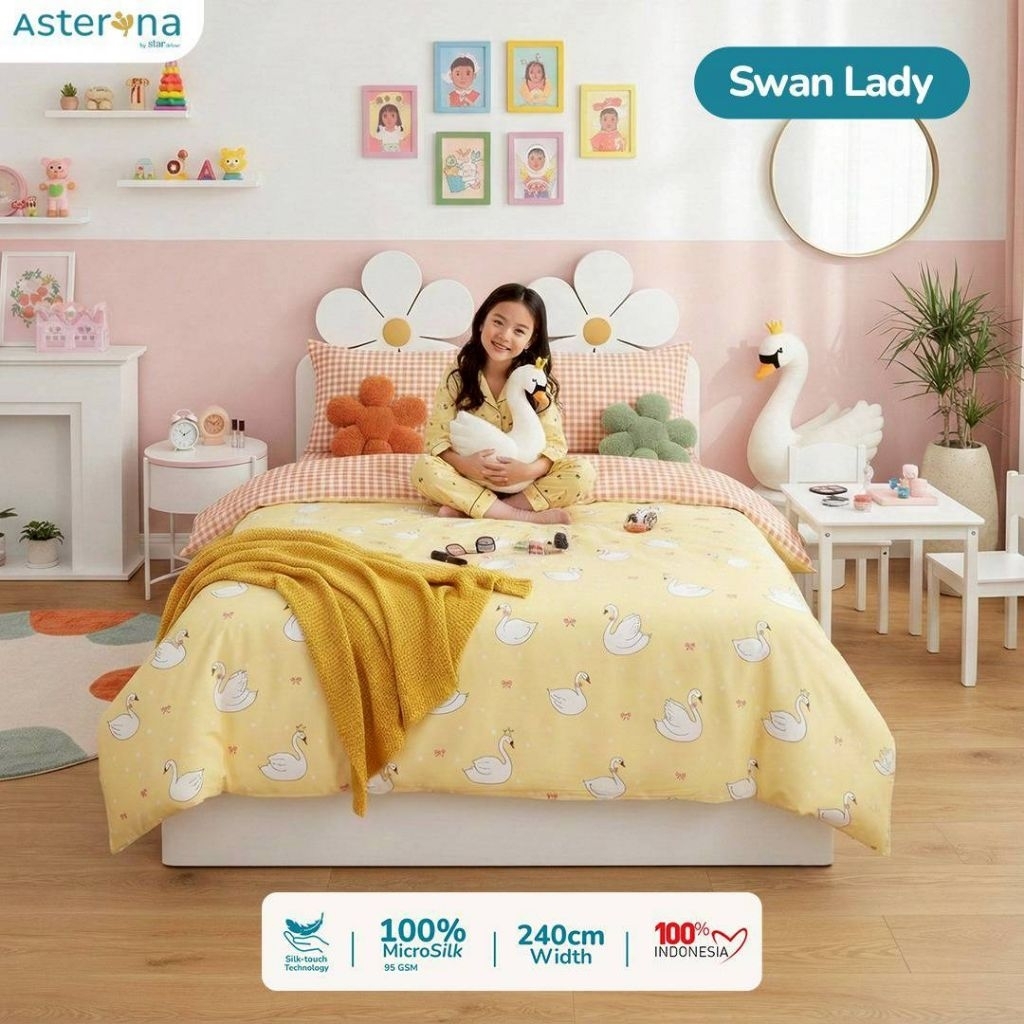sprei set karet anti geser bahan katun microsilk motif swan & flamingo