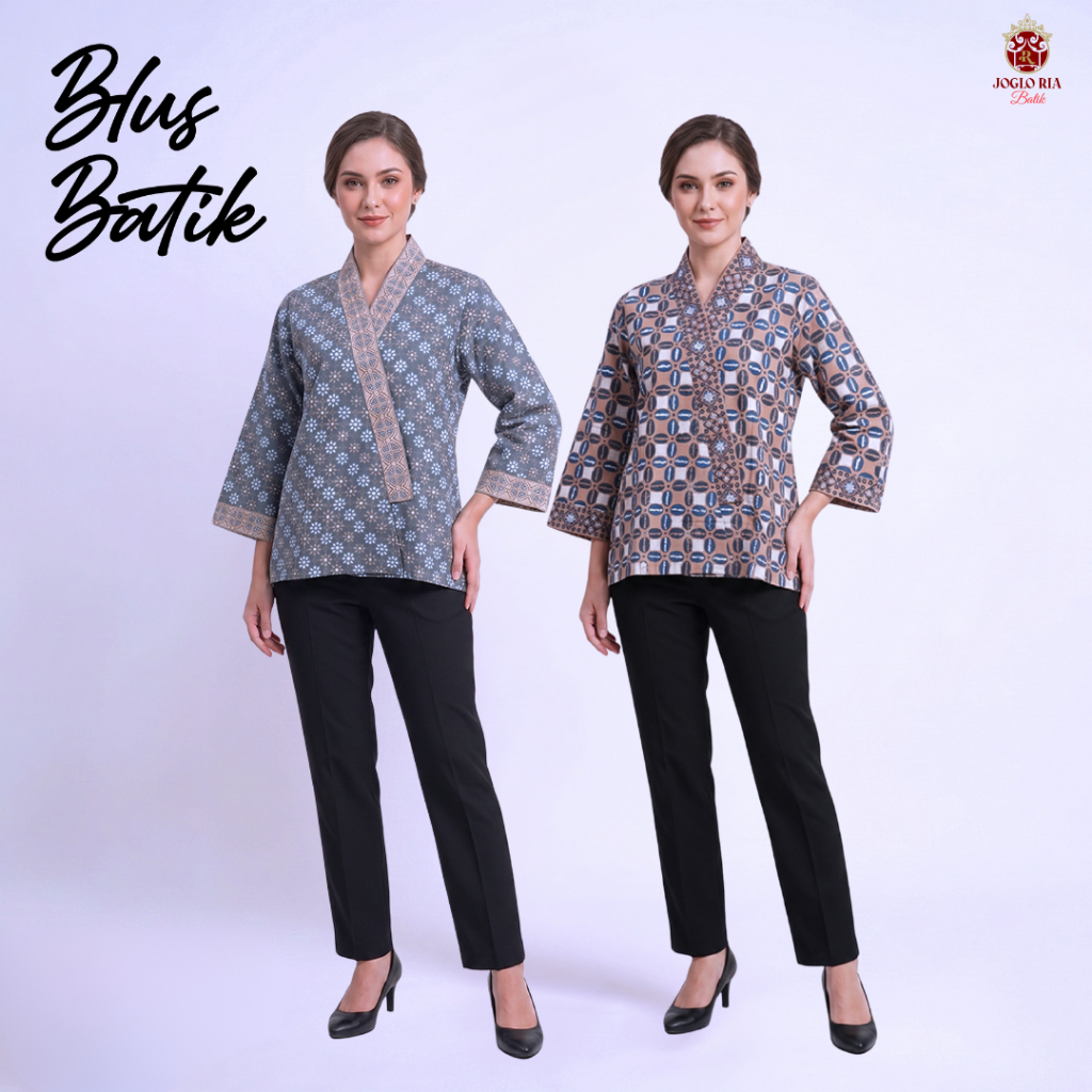 Atasan Batik Wanita Kemeja Lengan 7/8 Motif Etnik Mewah Baju Batik Kerja Butik - Ria Kencana