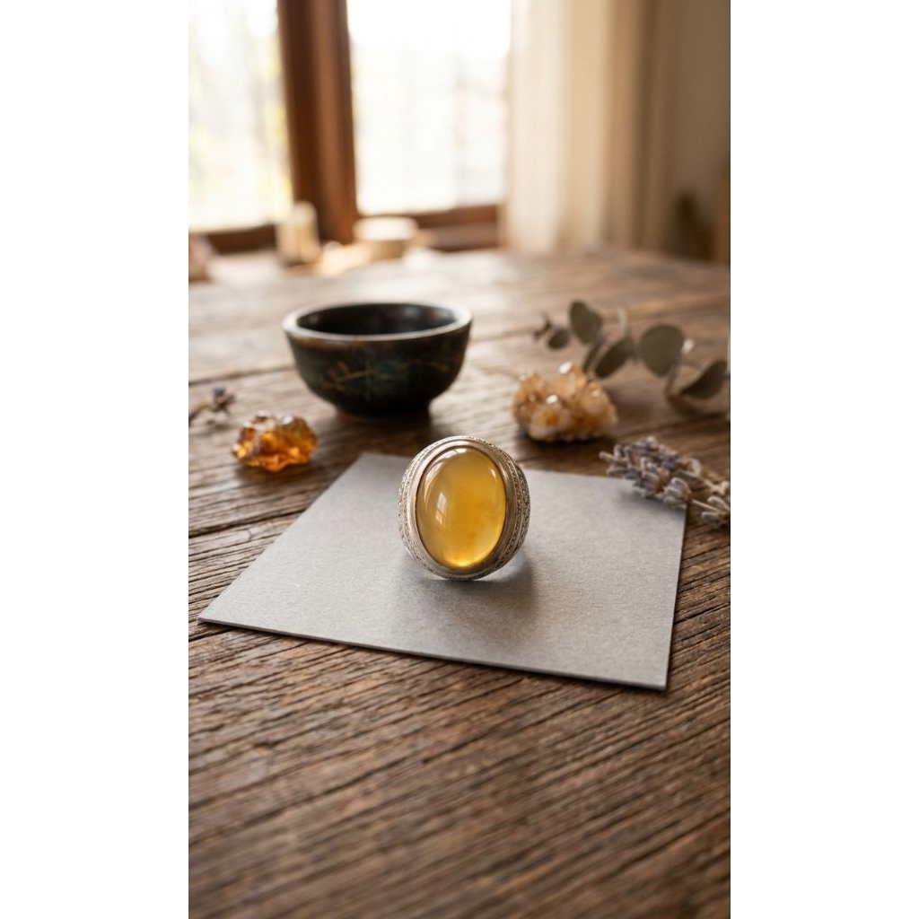 cincin batu akik natural kuning garut ring ALPAKA