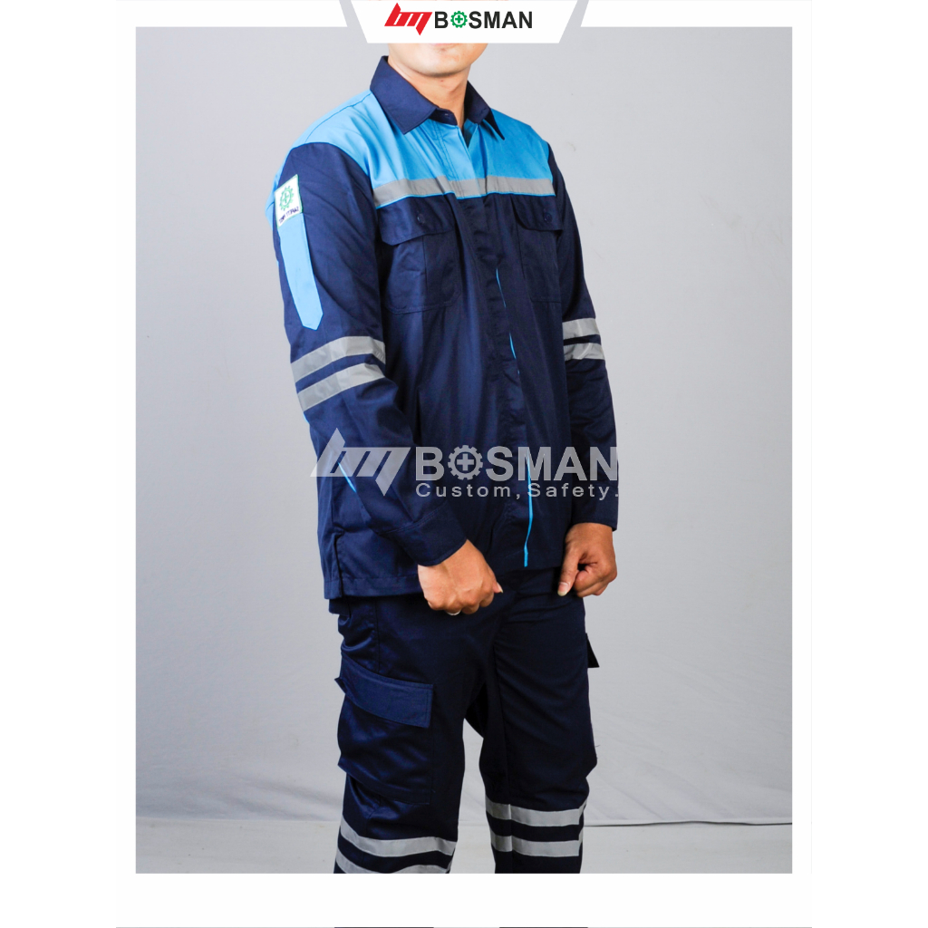 Bosman Wearpack Safety Pria Navy Tosca | Baju Safety American Drill Grade A | Seragam Kerja Bordir N
